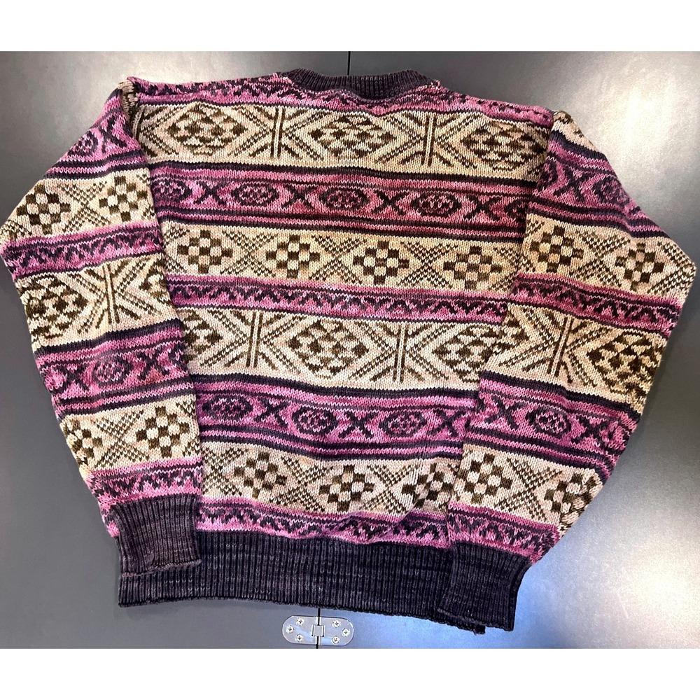 Tobruk Fair Isle Sweater Women Large Purple Pink Vintage Good Geometric Cotton